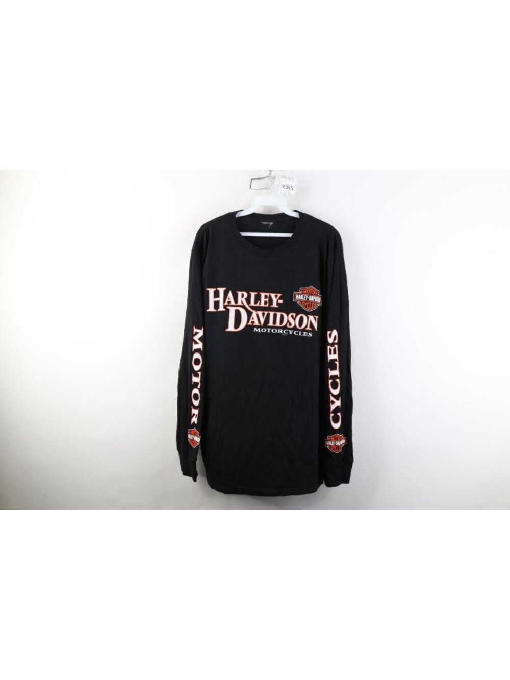 Y2K Harley Davidson Mens Large Faded Spell Out Long Sleeve T-Shirt Black Cotton